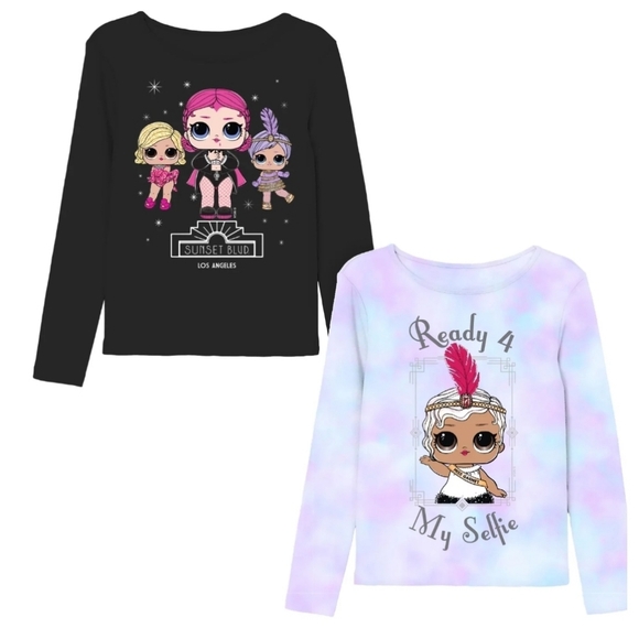 L.O.L. Surprise! Girls Graphic T-Shirts with Long Sleeves, 2-Pack - Picture 1 of 3